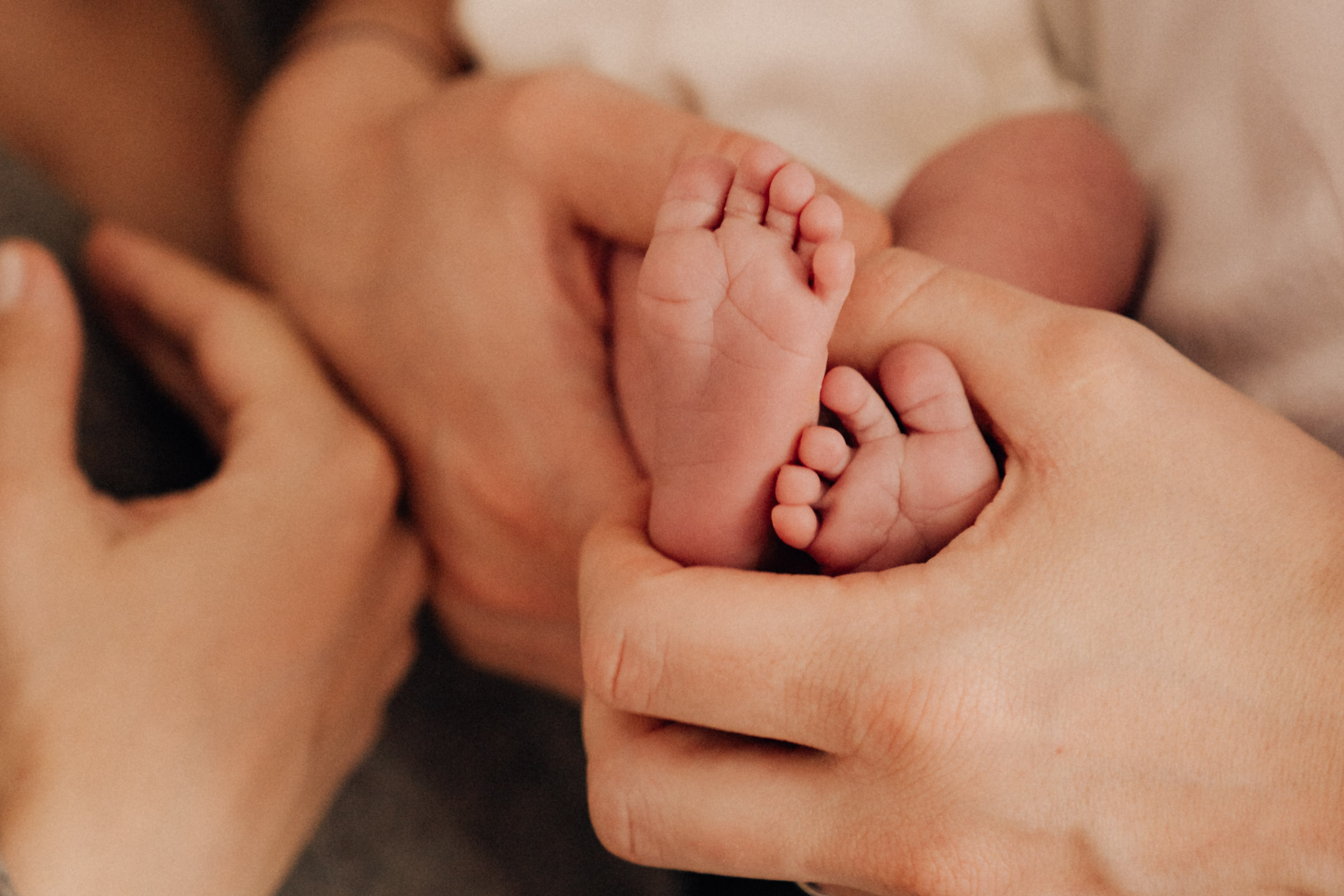 Familien- & Babyfotografie München — kleine Babyfüße in den Händen der Eltern